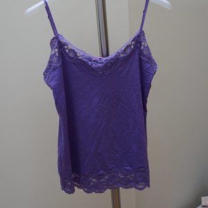 Silky Violet Spaghetti Strap Tank Top w Lace